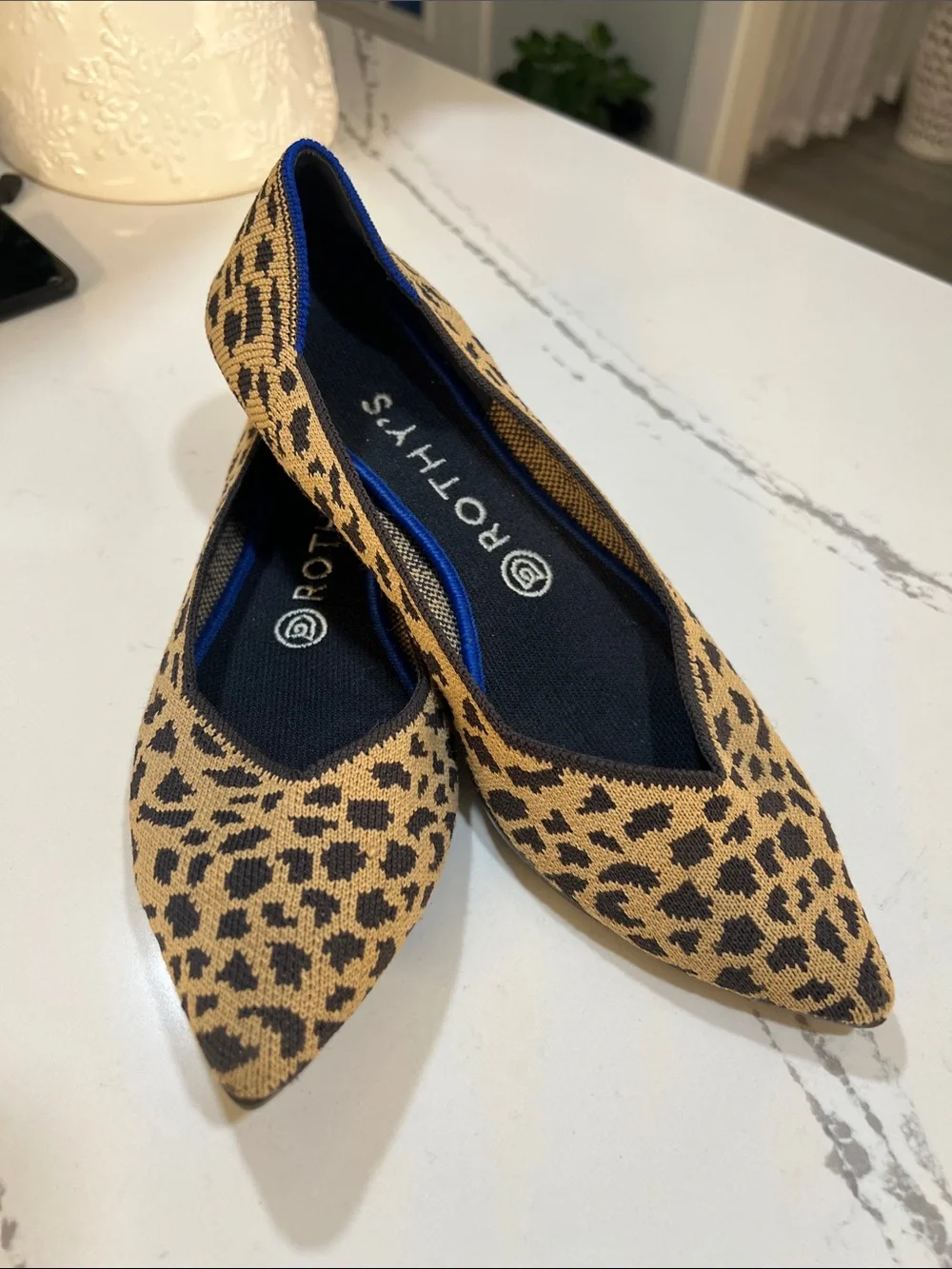 Rothy's Leopard-Print Pointed-Toe Flats in Tan and Black